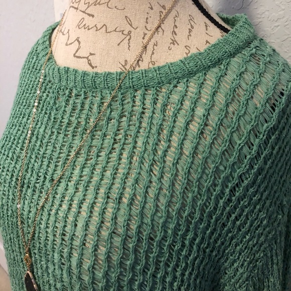 1[August Silk] Green open knit sweater - Picture 5 of 7